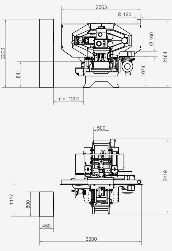 Sierra de cinta de corte fino RE-MAX 500 CNC - Dimensiones de la máquina
