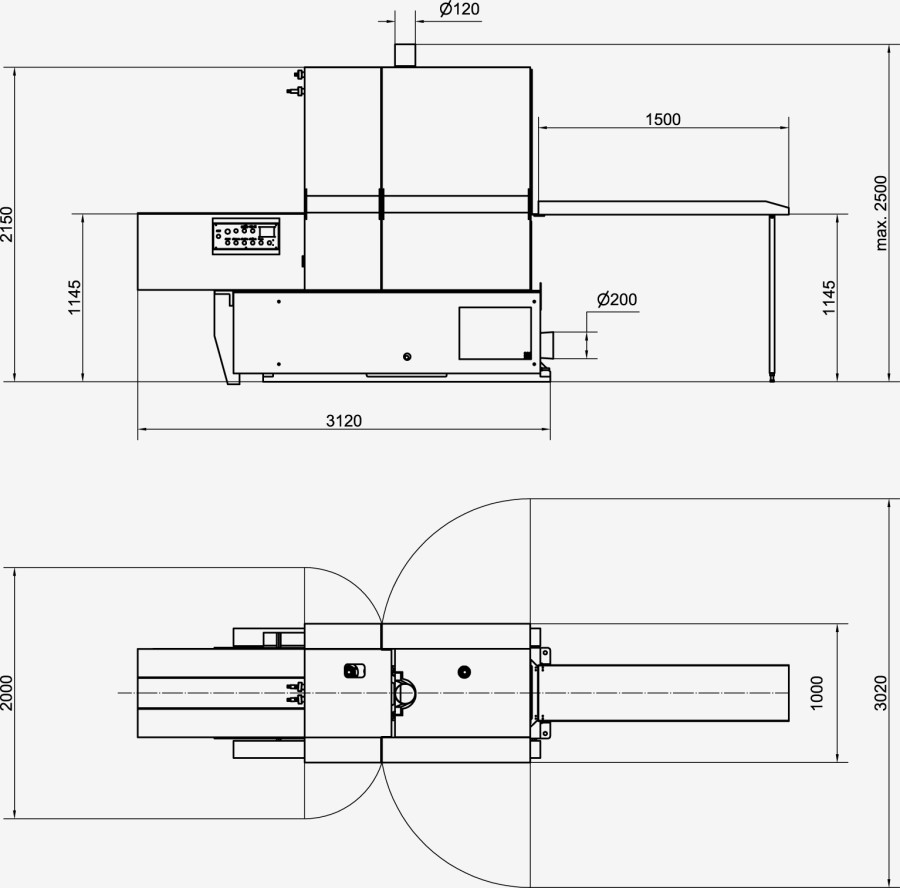 Thin Cutting Frame Saw MAMUTH Plus - Machine dimensions