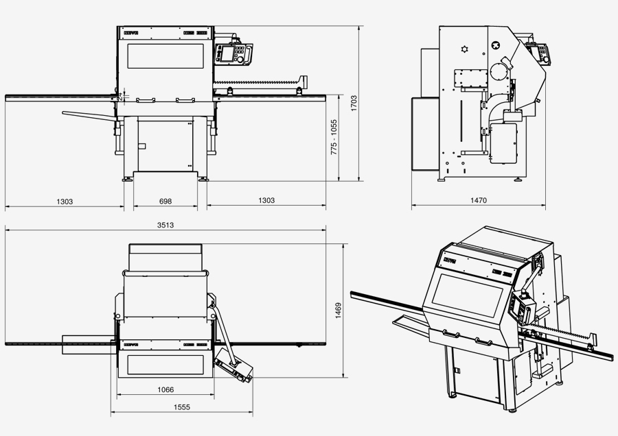 Affûteuse pour lames de scies alternatives NBS 300-G - Dimensions de la machine